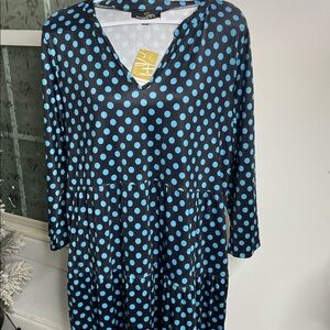 30.NWT Suzanne Metro Navy/Light Blue Polka Dot Midi Dress